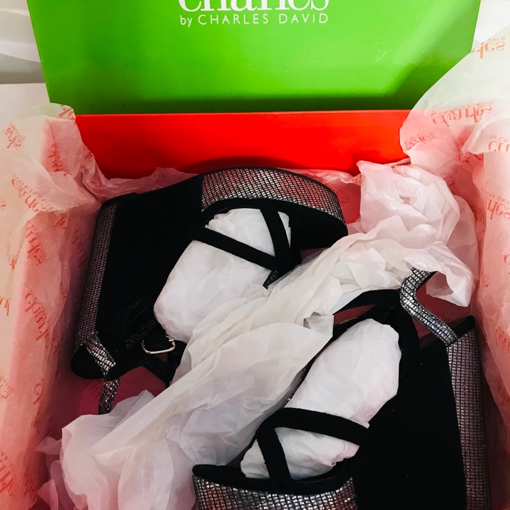 Charles David height wedge black suede sandals